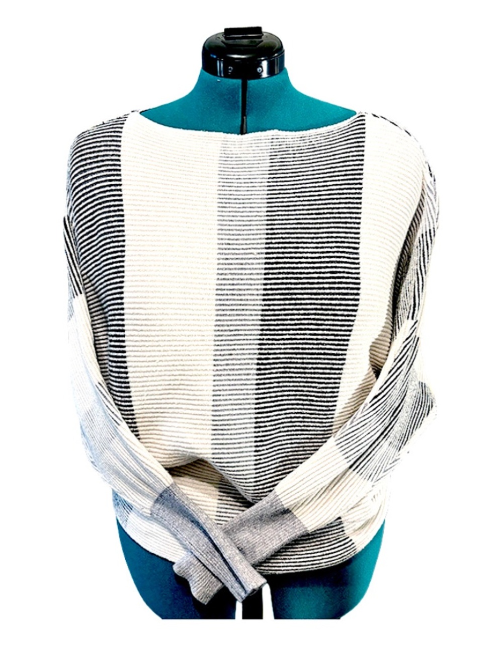 Philosophy Striped Batwing Sweater | Black White & Grey